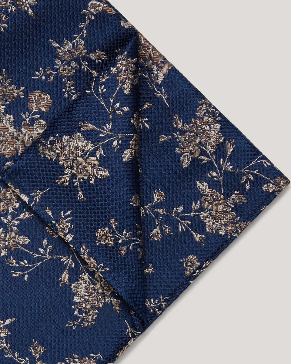 Floral Silk Pocket Square, Navy, hi-res